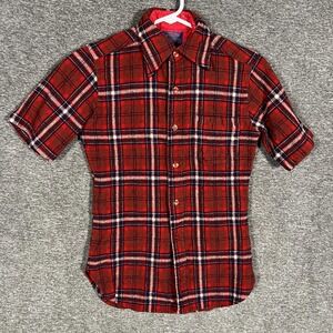 Vintage Pendleton Shirt Womens‎ Small Red Plaid Wool Lined Short Sleeve 60s